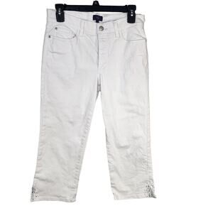 NYDJ Crop Jean Size 6 Ariel White Embellished Denim Crystal Rhinestone Lift Tuck